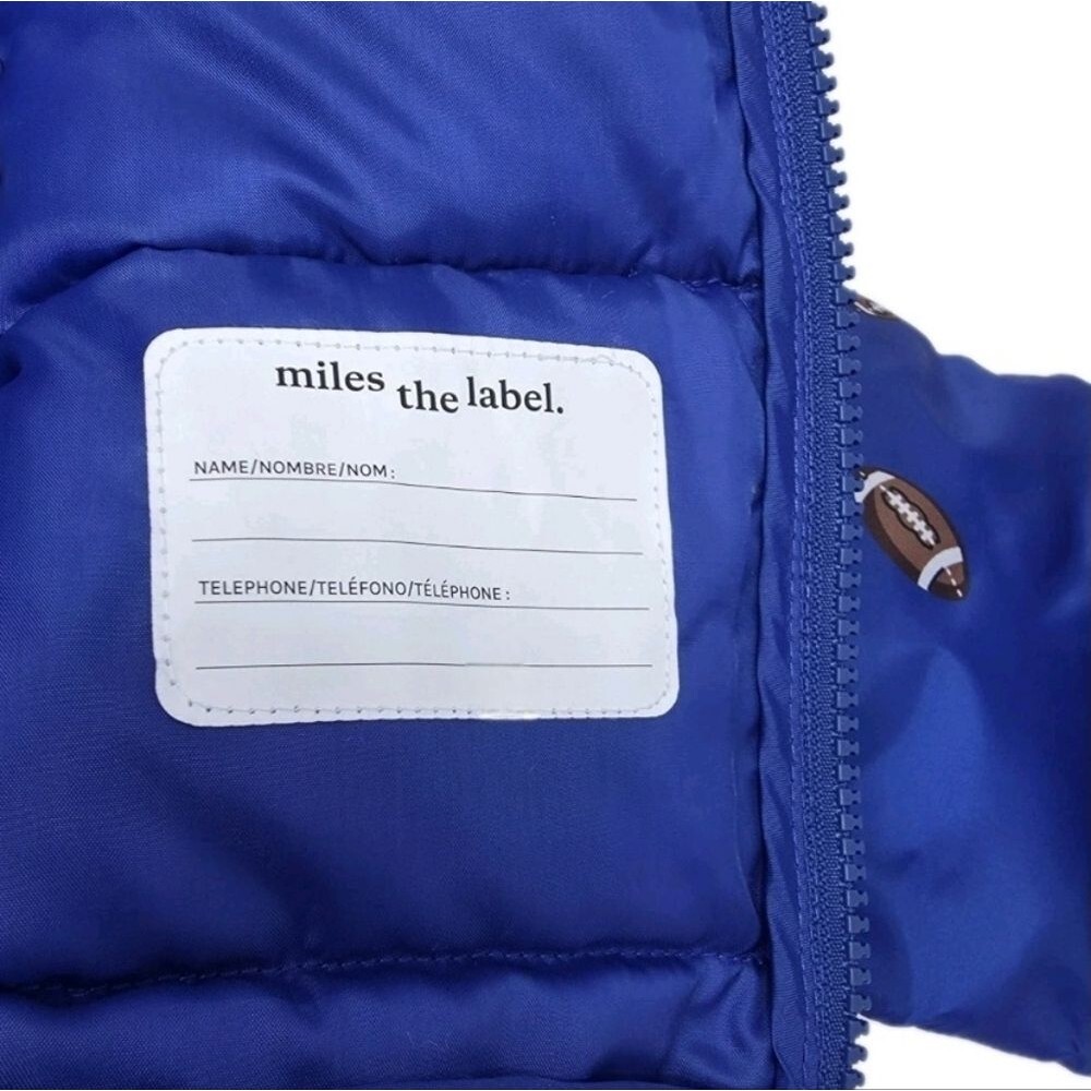 Miles The Label Boys Hooded Puffer Jacket Football Print Blue Size 4T - Picture 11 of 14